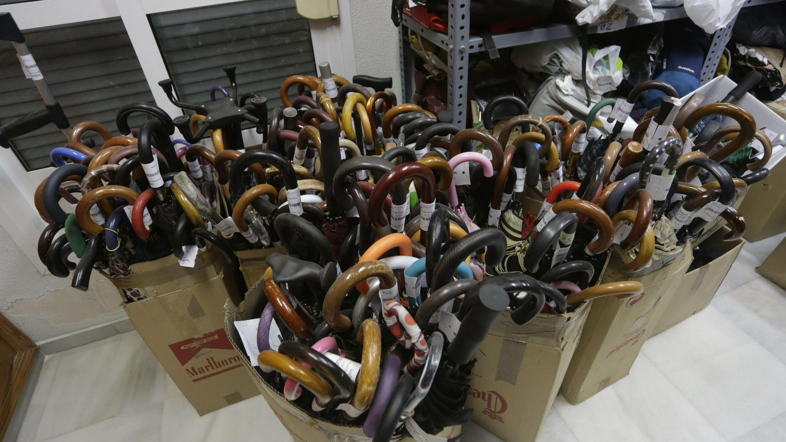 Cientos de paraguas se acumulan en la oficina sin que nadie nunca los reclame.