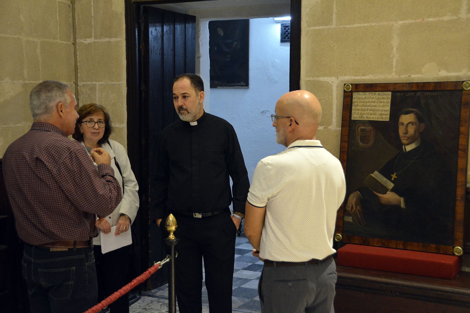La pintura restaurada, durante su presentación en la Basílica Menor de Nuestra Señora de los Milagros.