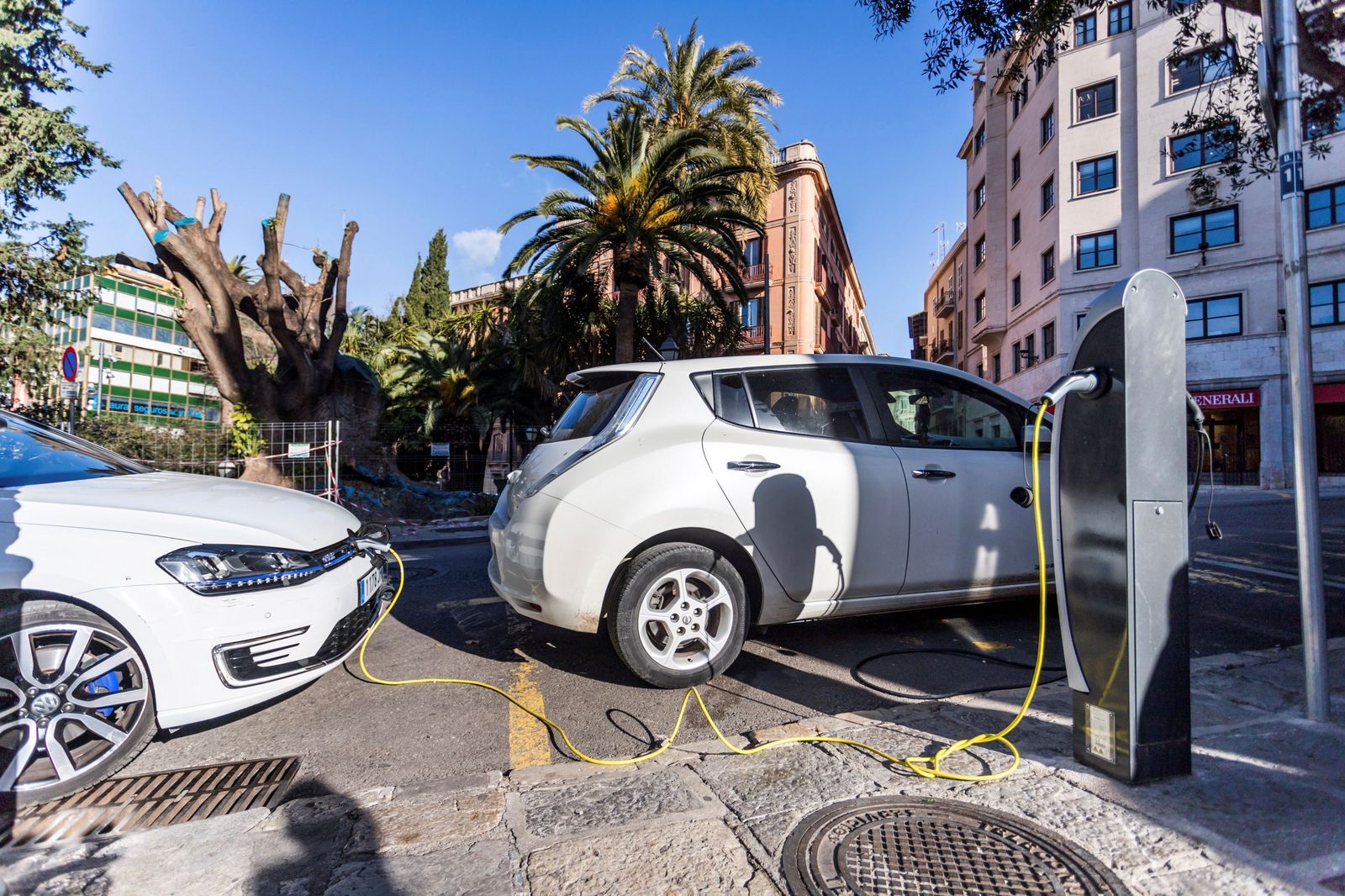 Dos coches eléctricos recargan sus baterías.