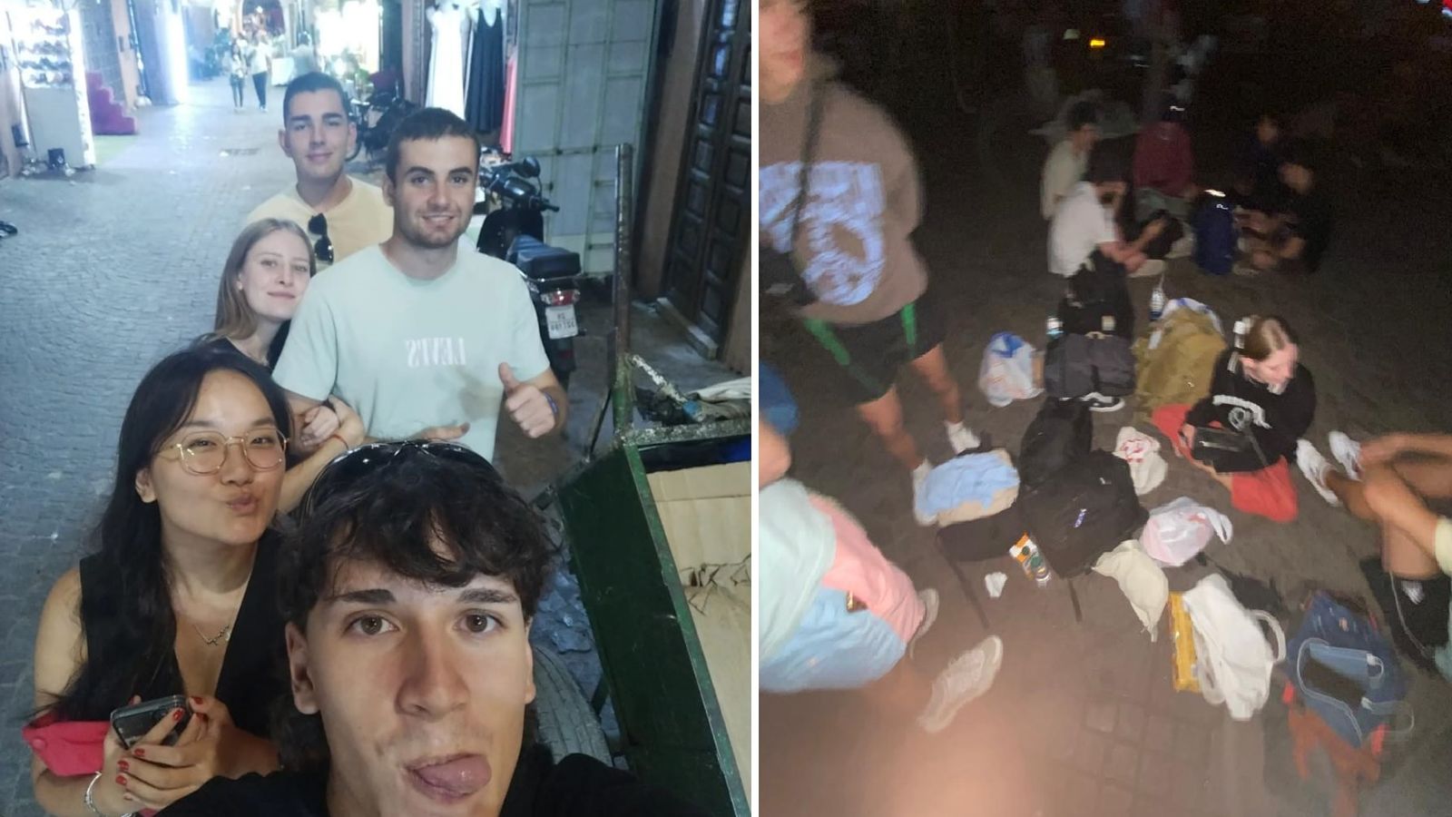 A la izquierda a su llegada a Marrakech y a la derecha la noche del terremoto en la plaza