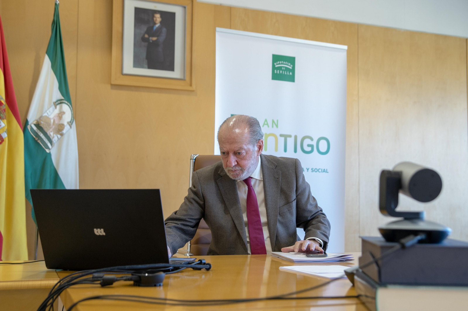 El presidente de la Diputación, Fernando Rodríguez Villalobos, durante un pleno telemático.