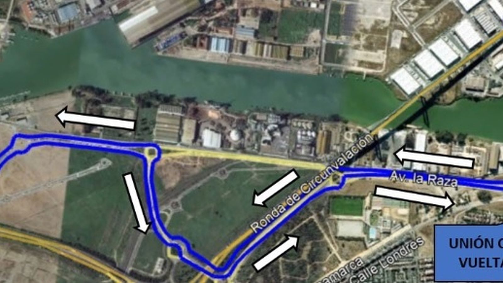 Plano del sector ciclista del Triatlón Puerto de Sevilla