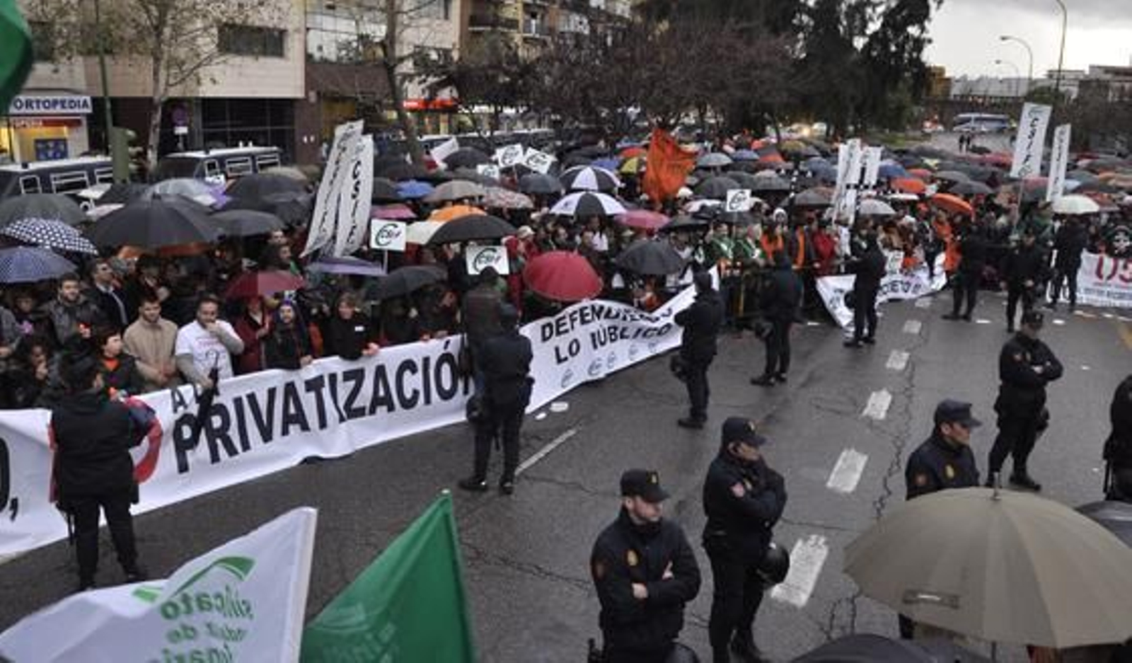Funcionarios, miembros de los sindicatos CSIF, Safja y Ustea, protestan a las puertas del Parlamento contra la reforma del sector público.

Foto: Manuel Gómez