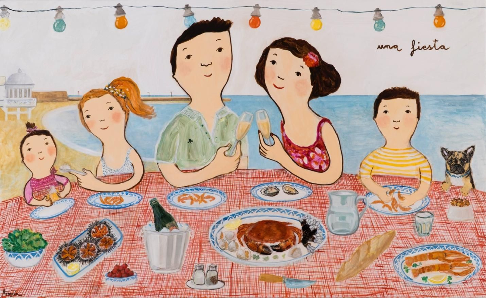 Una de las obras de Eva Armisén, enmarcada en la playa de La Caleta de Cádiz.