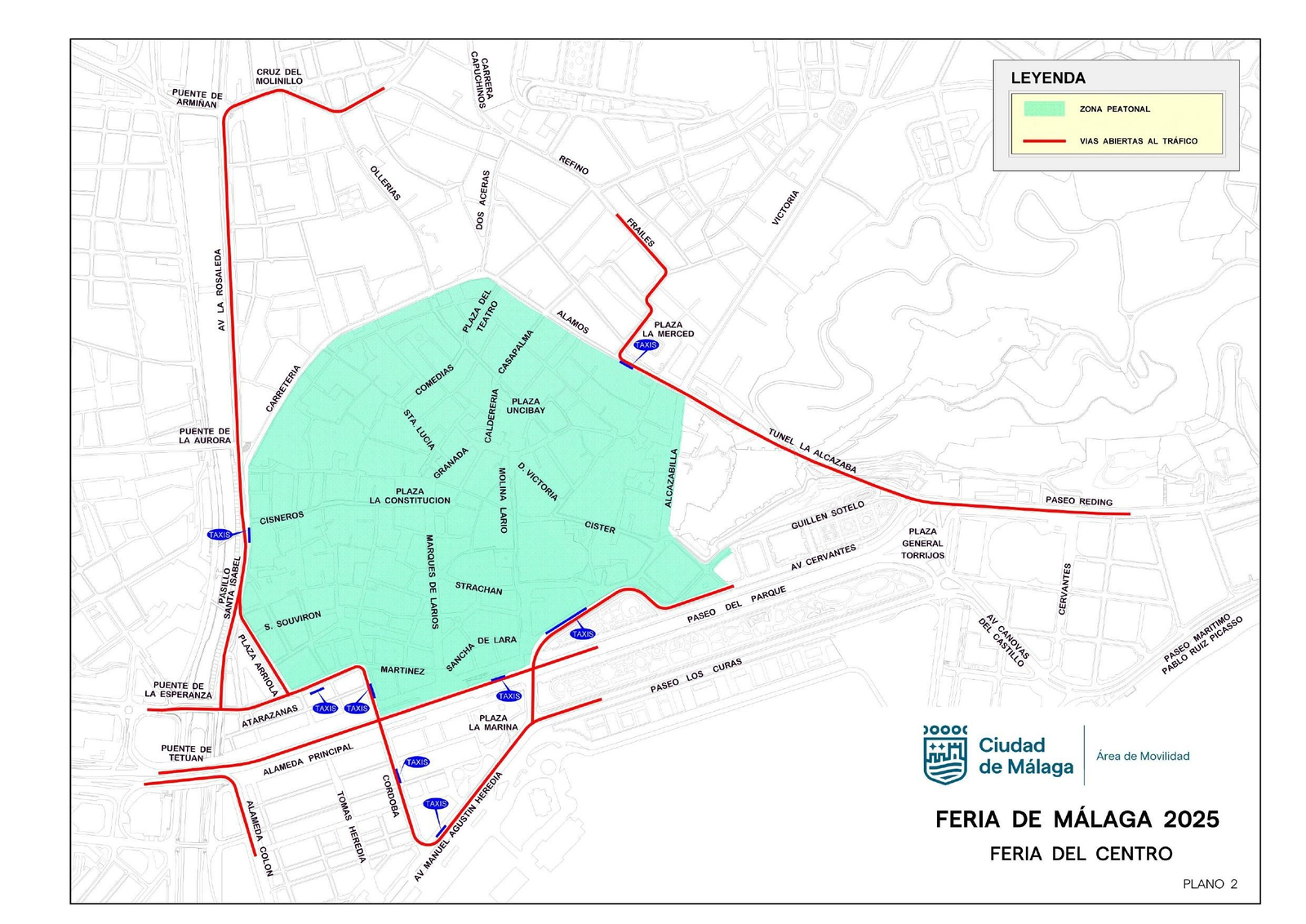 Mapa con los cortes y desvíos de tráfico en el Centro por la Feria de Málaga