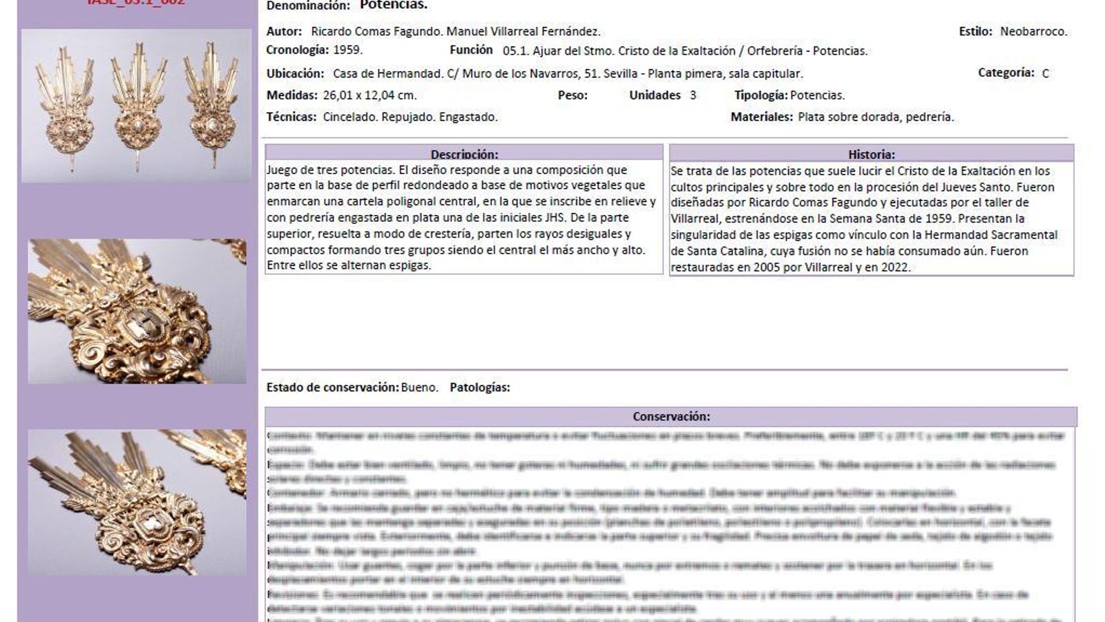 Ficha de conservación de las potencias del Señor