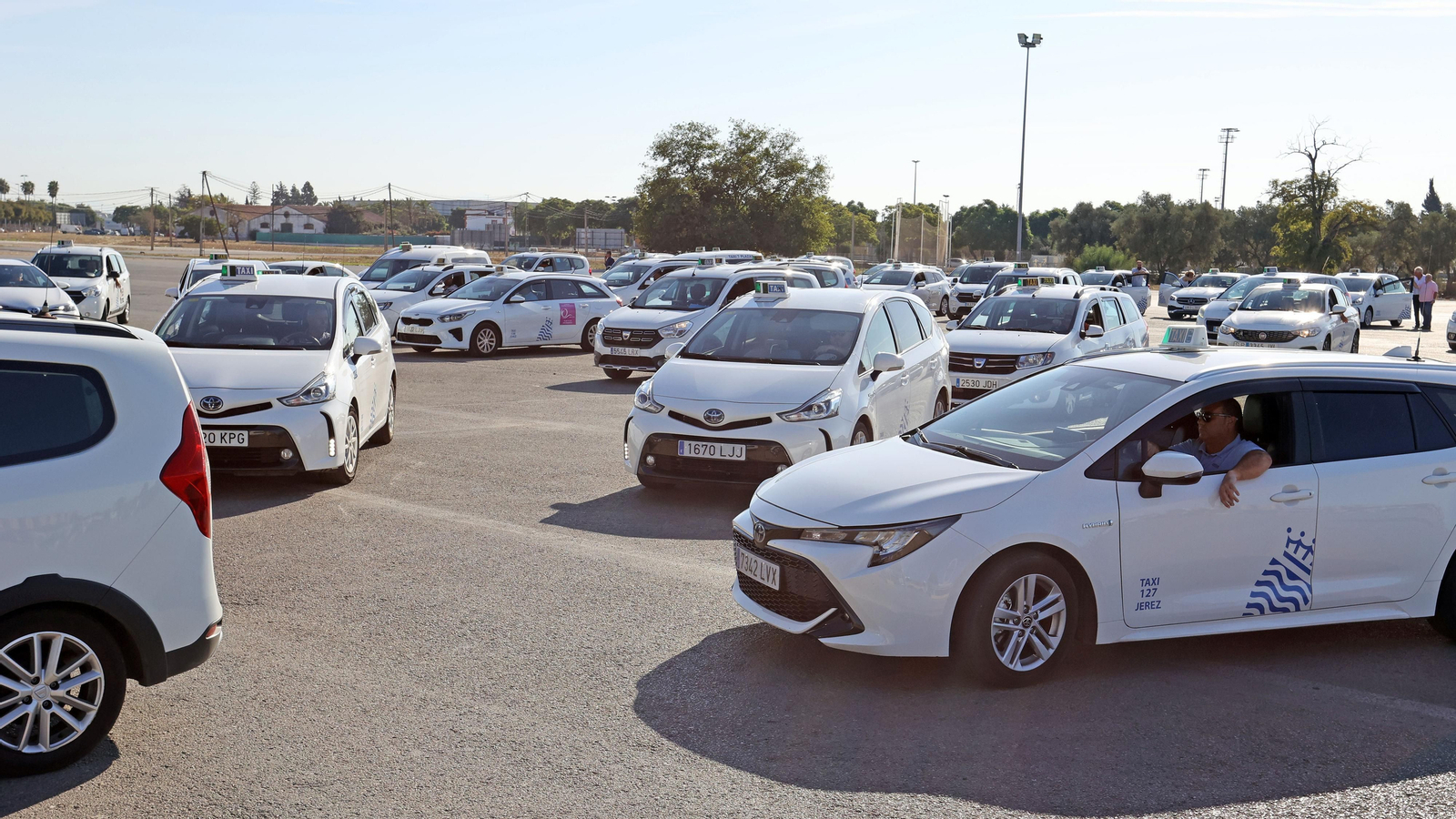 Los taxistas manifestándose por las calles de Jerez