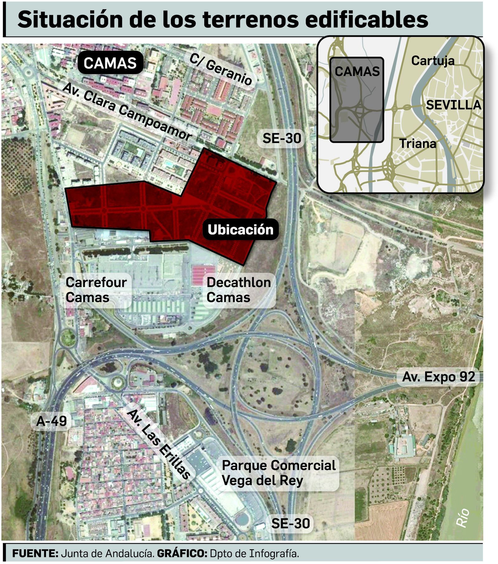 La Junta vende suelos para vivienda libre en Camas por 3,4 millones