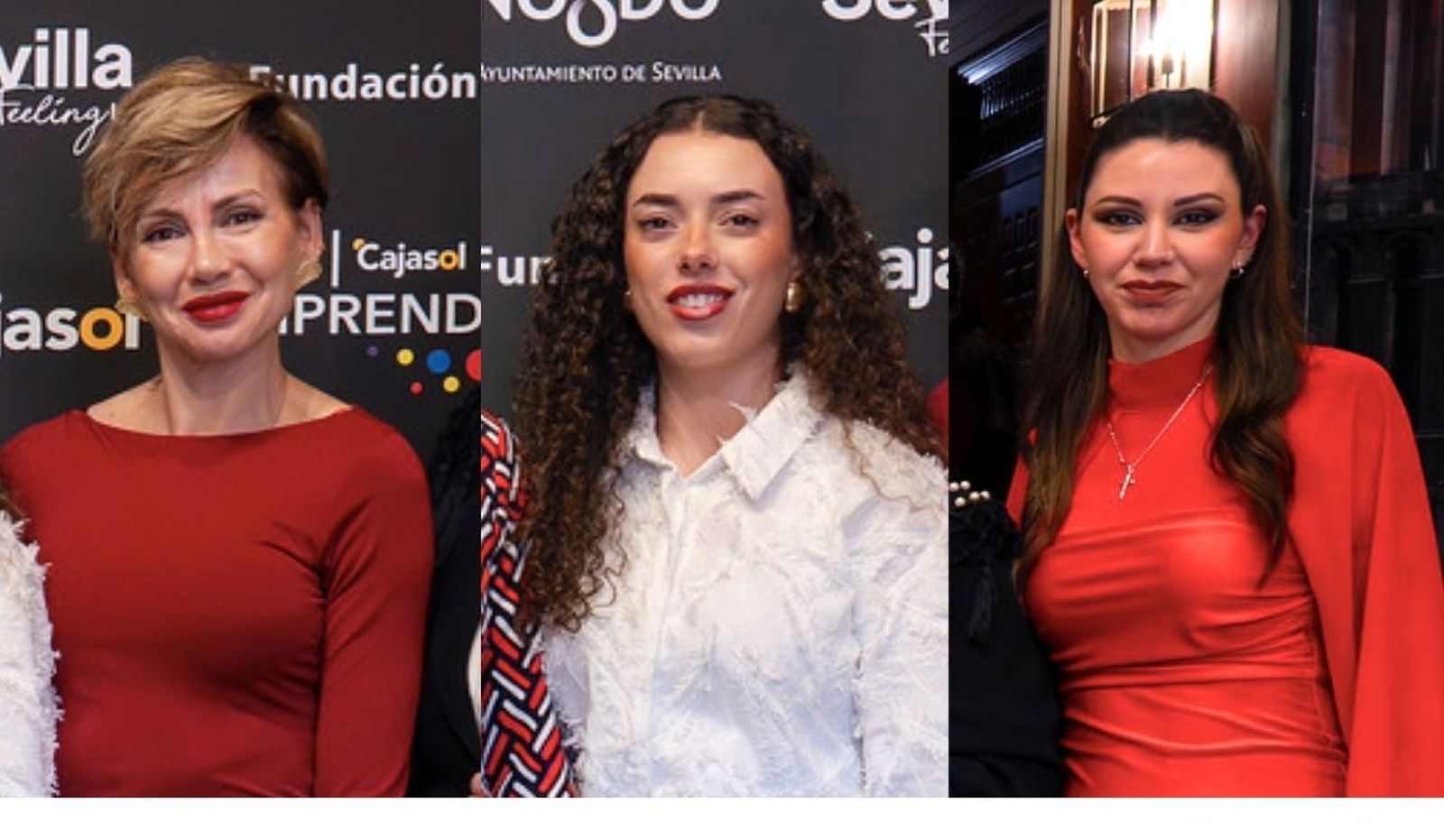 Mercedes Montenegro, María Moreno y Marta Rodríguez, en el desfile de Fundación Cajasol.