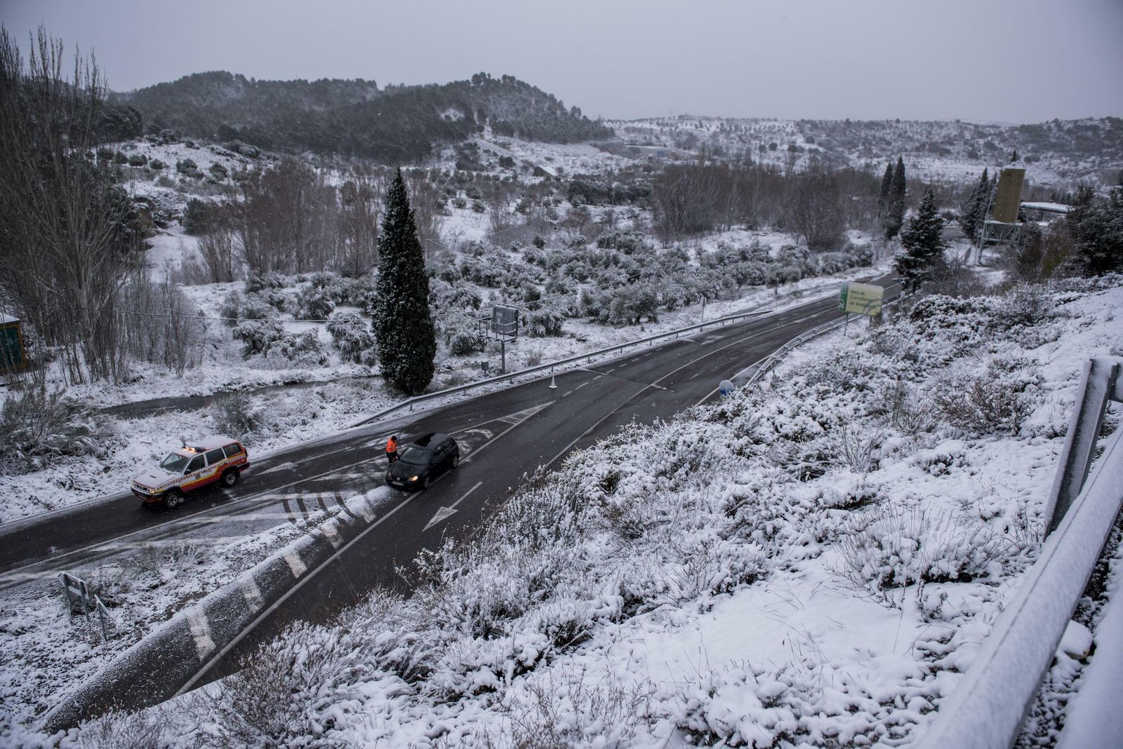Imágenes de las carreteras cortadas en Granada por la borrasca Gloria