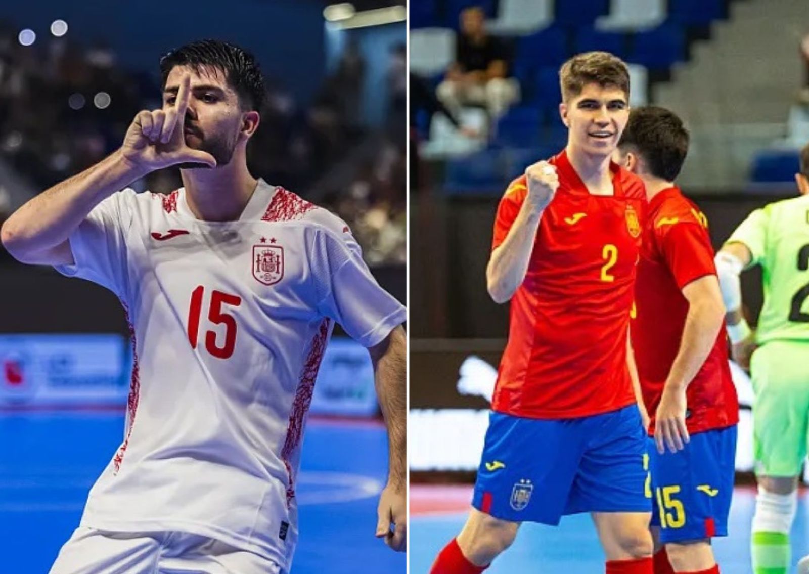Dani Zurdo y Antonio Pérez, celebran sendos goles con la selección.