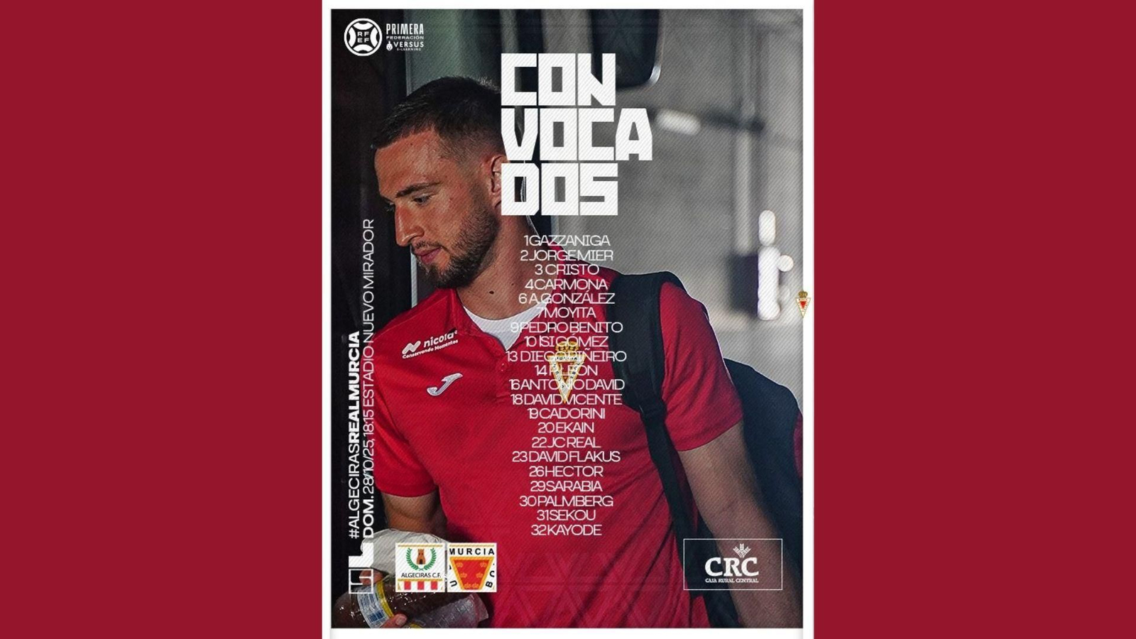 La convocatoria del Real Murcia para Algeciras.