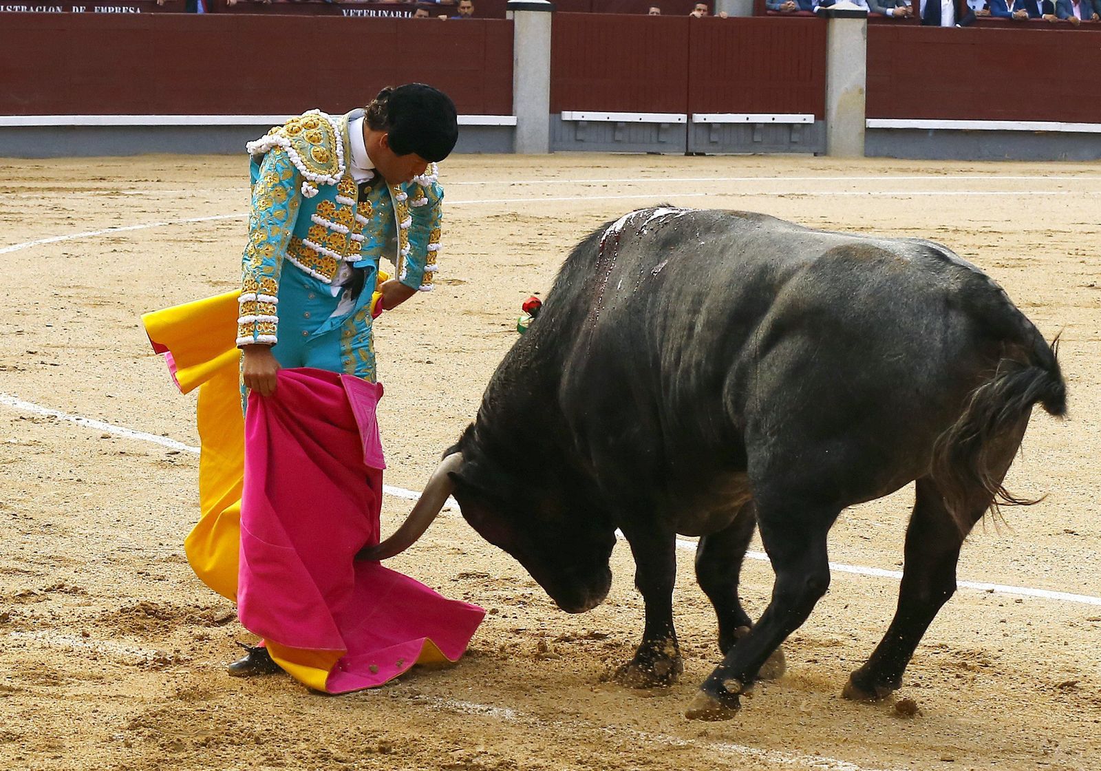 Antonio Ferrera, en un lance a su primer toro, ayer, en la plaza de toros de Las Ventas.
