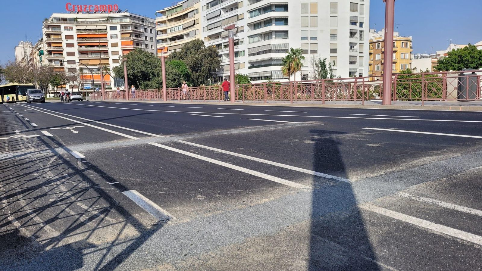 Vista de la calzada del puente de San Telmo con los costurones.