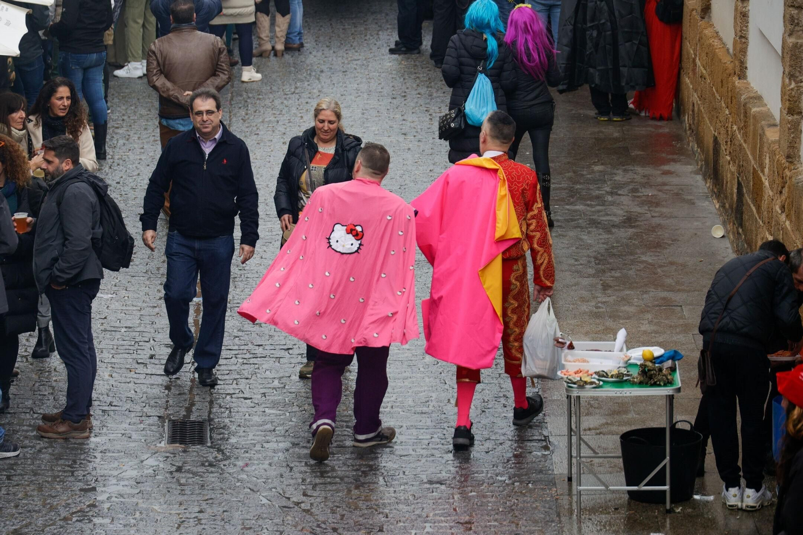 Las imágenes de un domingo de Carnaval en Cádiz pasado por agua
