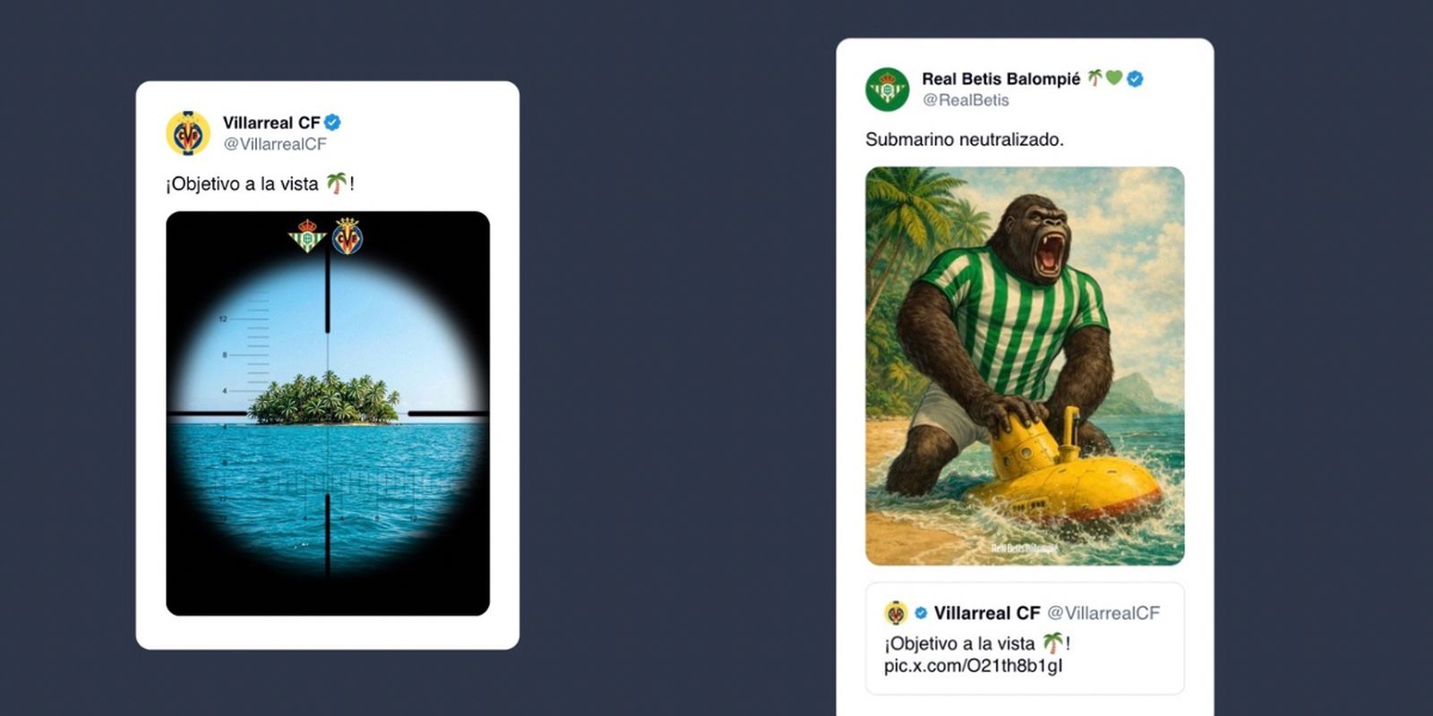 Los dos tweets de Betis y Villarreal con la respuesta del conjunto verdiblanco tras la victoria