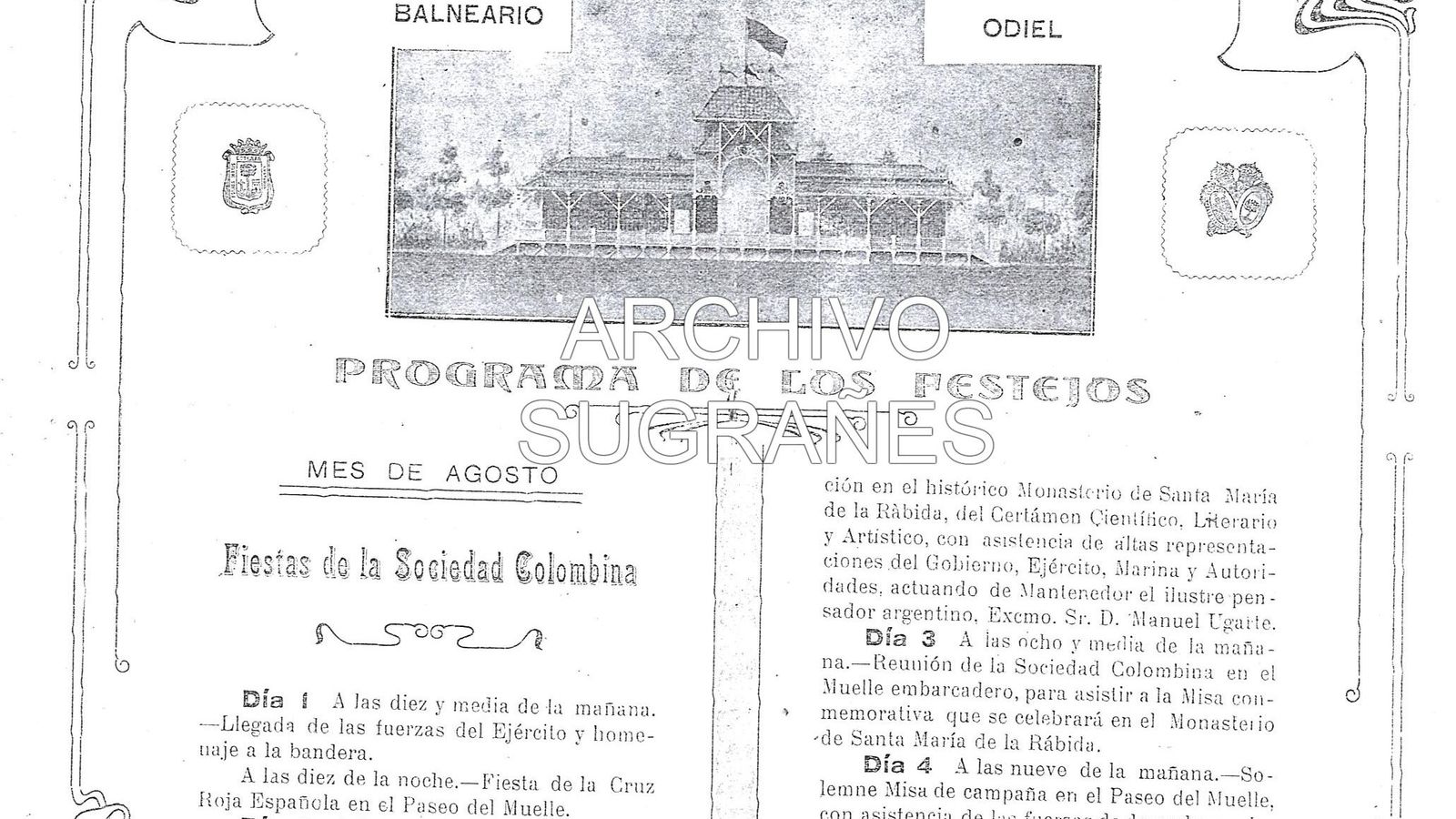 El diseño del balneario ilustra el programa de fiestas de verano de 1917.