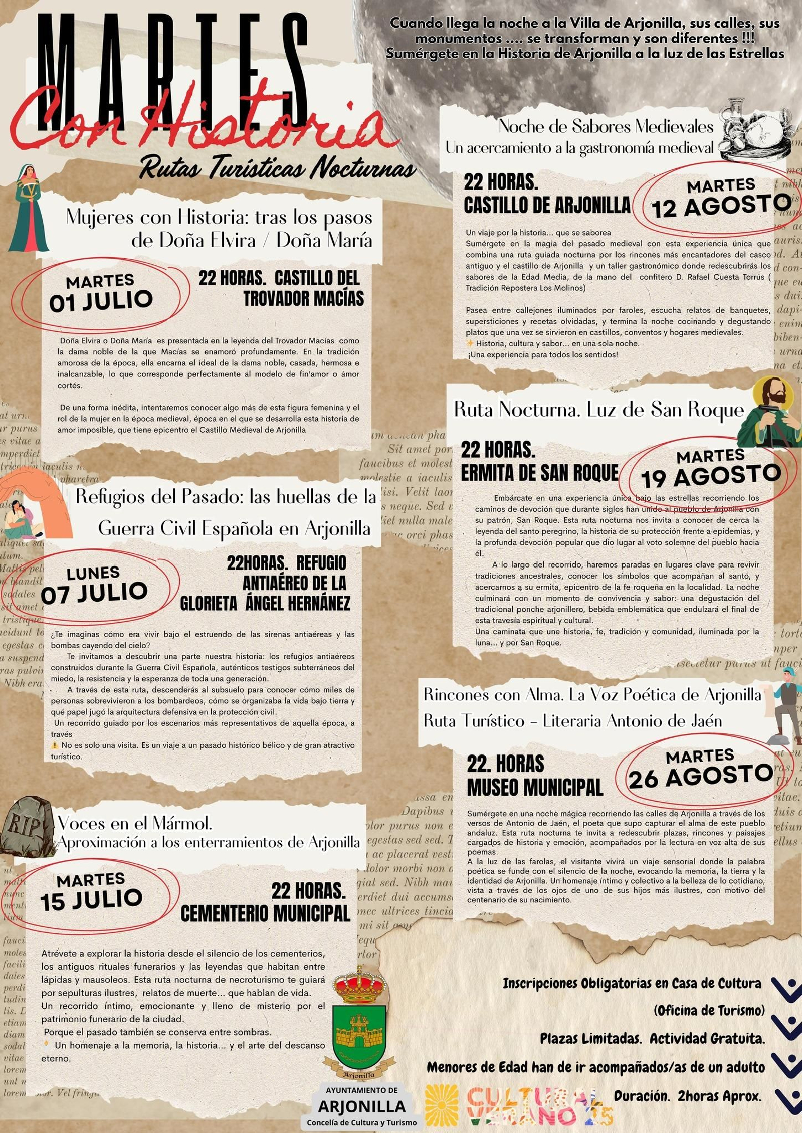 En agosto se celebrarán los últimos eventos incluidos en el programa turístico 'Martes con historia' de Arjonilla.