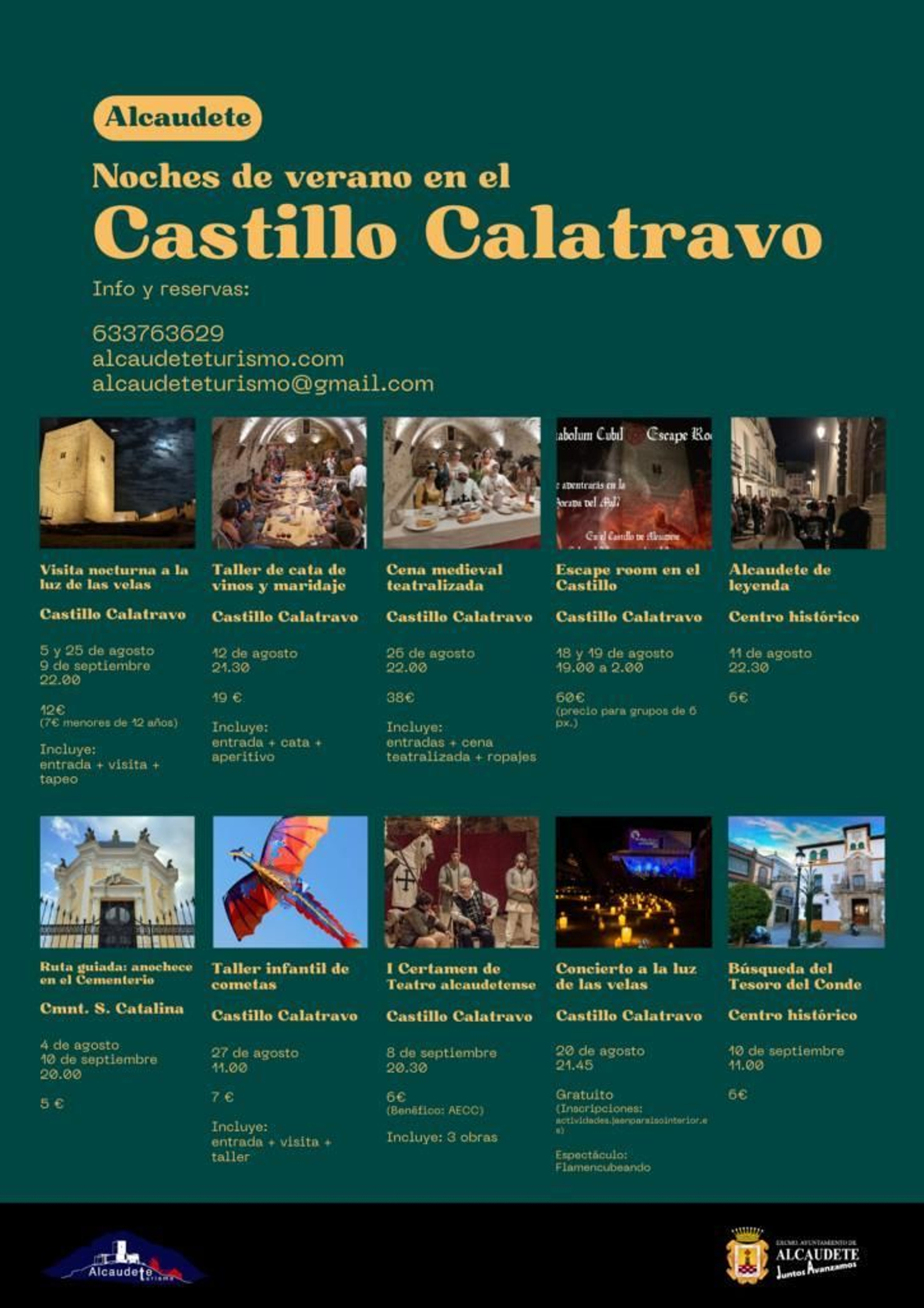 Cartel de actividades para agosto y septiembre en el castillo calatravo.