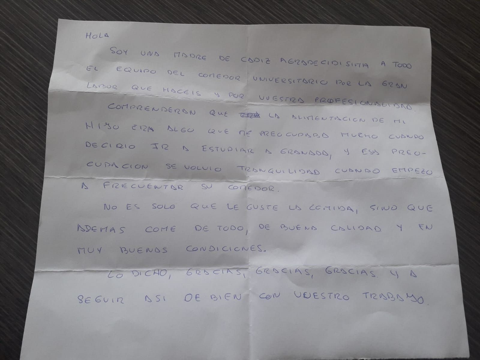 La carta que ha llegado hasta los comedores de la UGR.