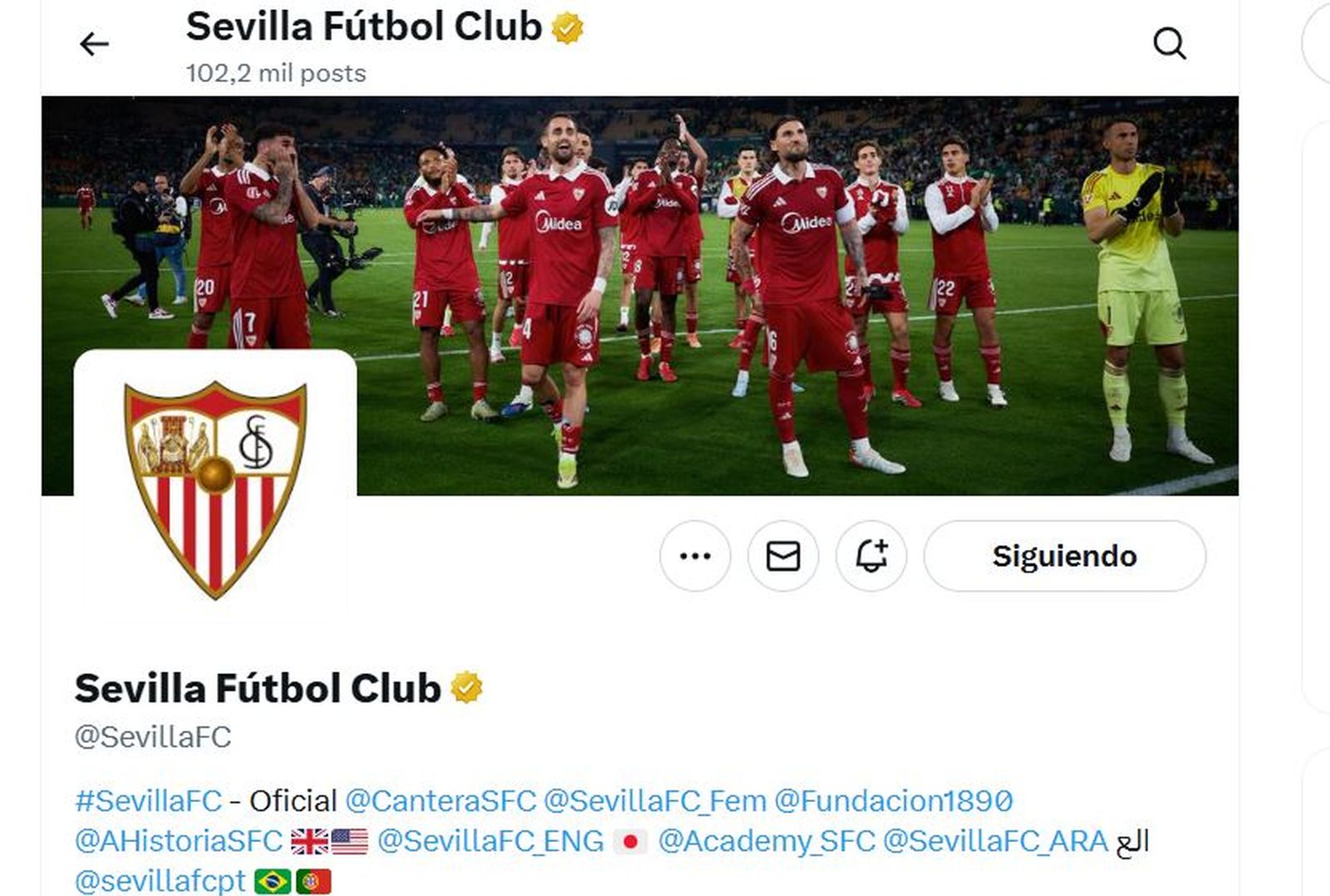 Una imagen de la cuenta oficial del Sevilla en X en su encabezamiento.