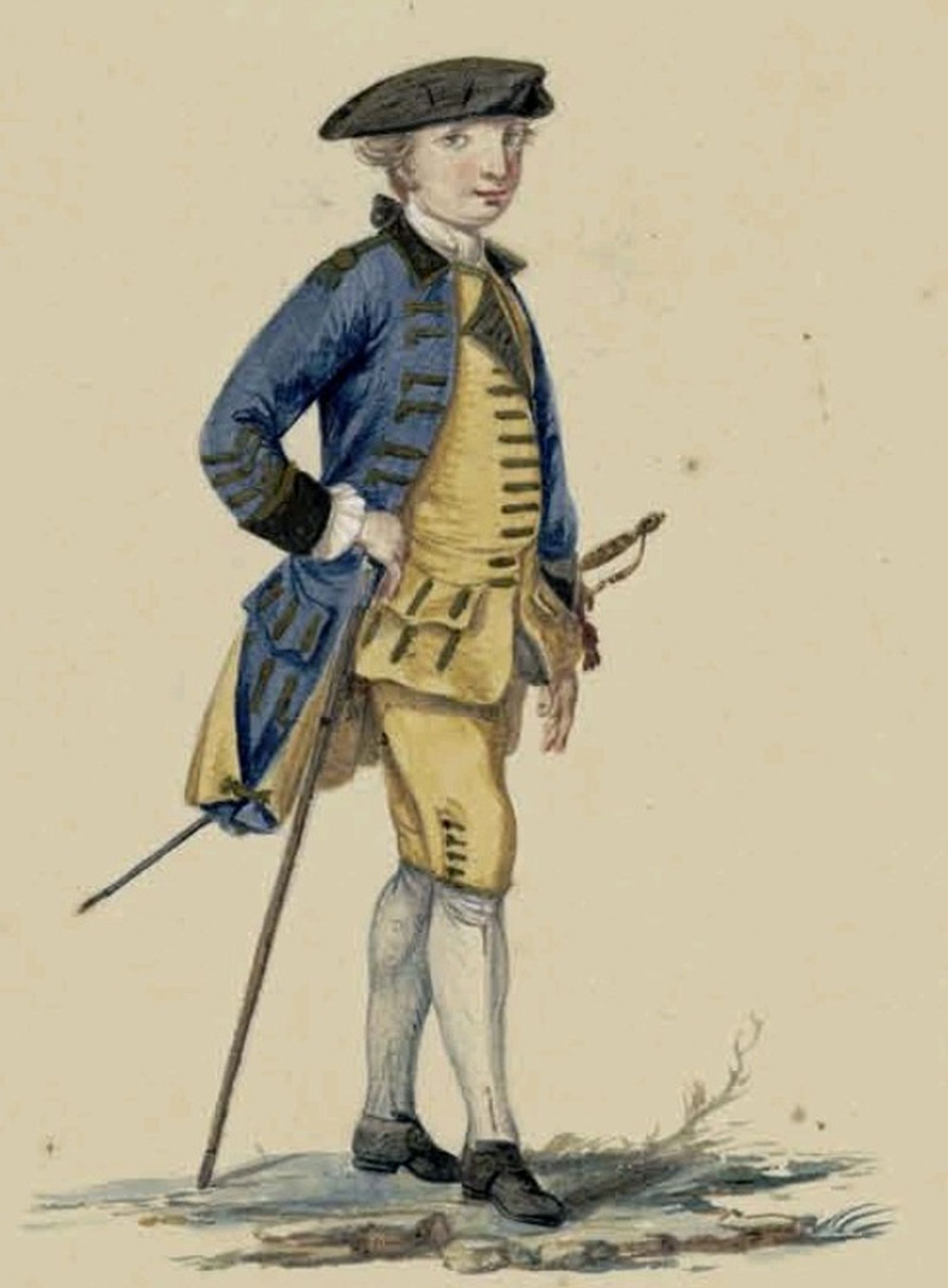 Representación del uniforme de los ingenieros militares portugueses tras las reformas del Conde de Lippe de 1764.