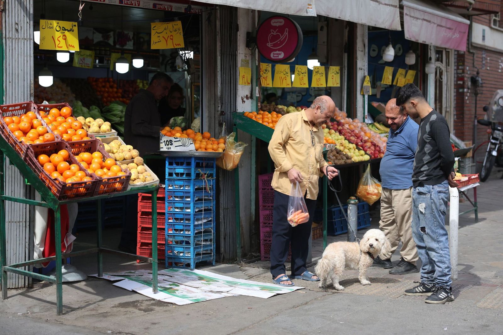 La vida sigue entre los habitantes de Teherán: compras, trabajos, pasear al perro...