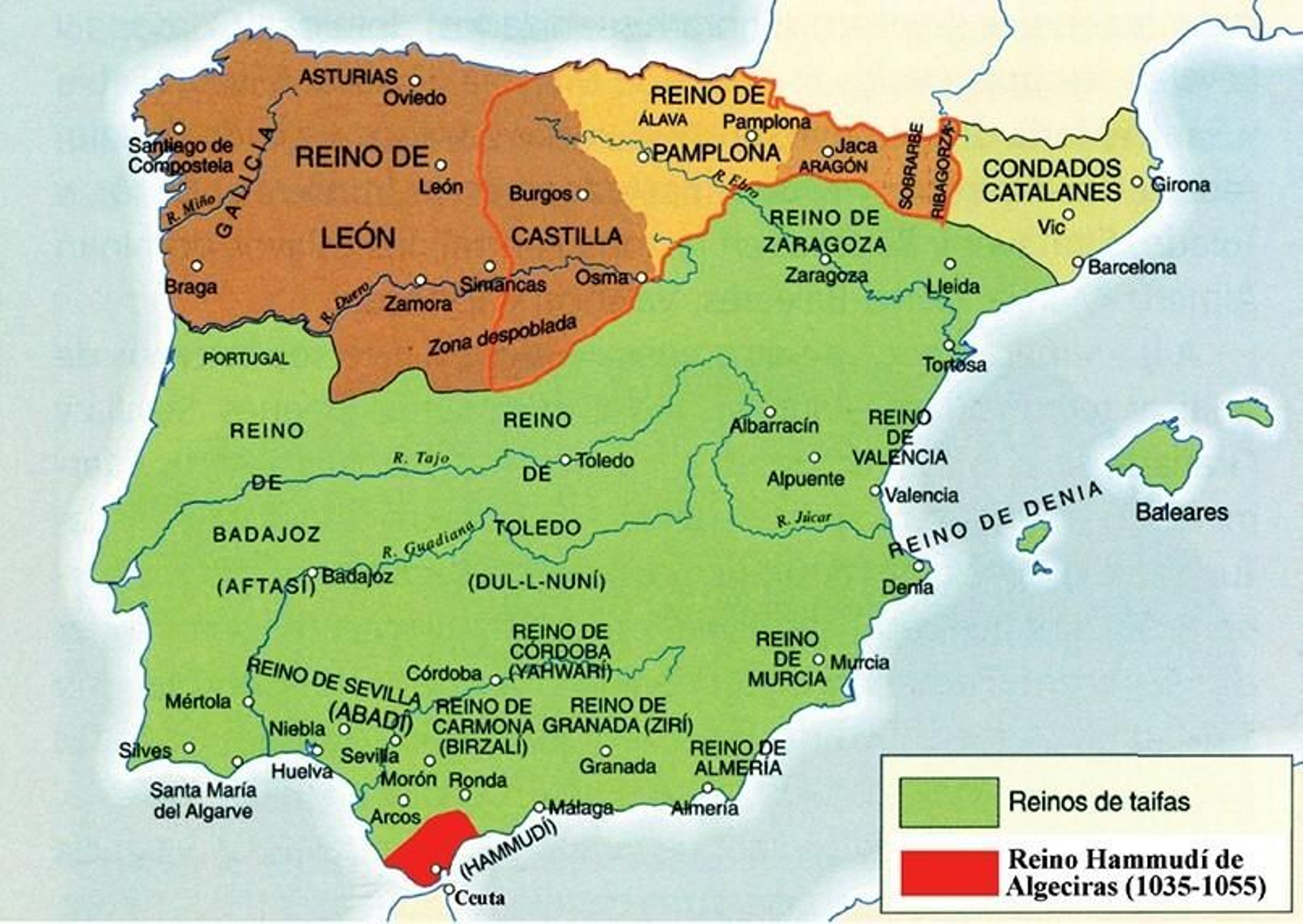Mapa con el reino taifa de Algeciras una vez separado de Málaga en 1035.