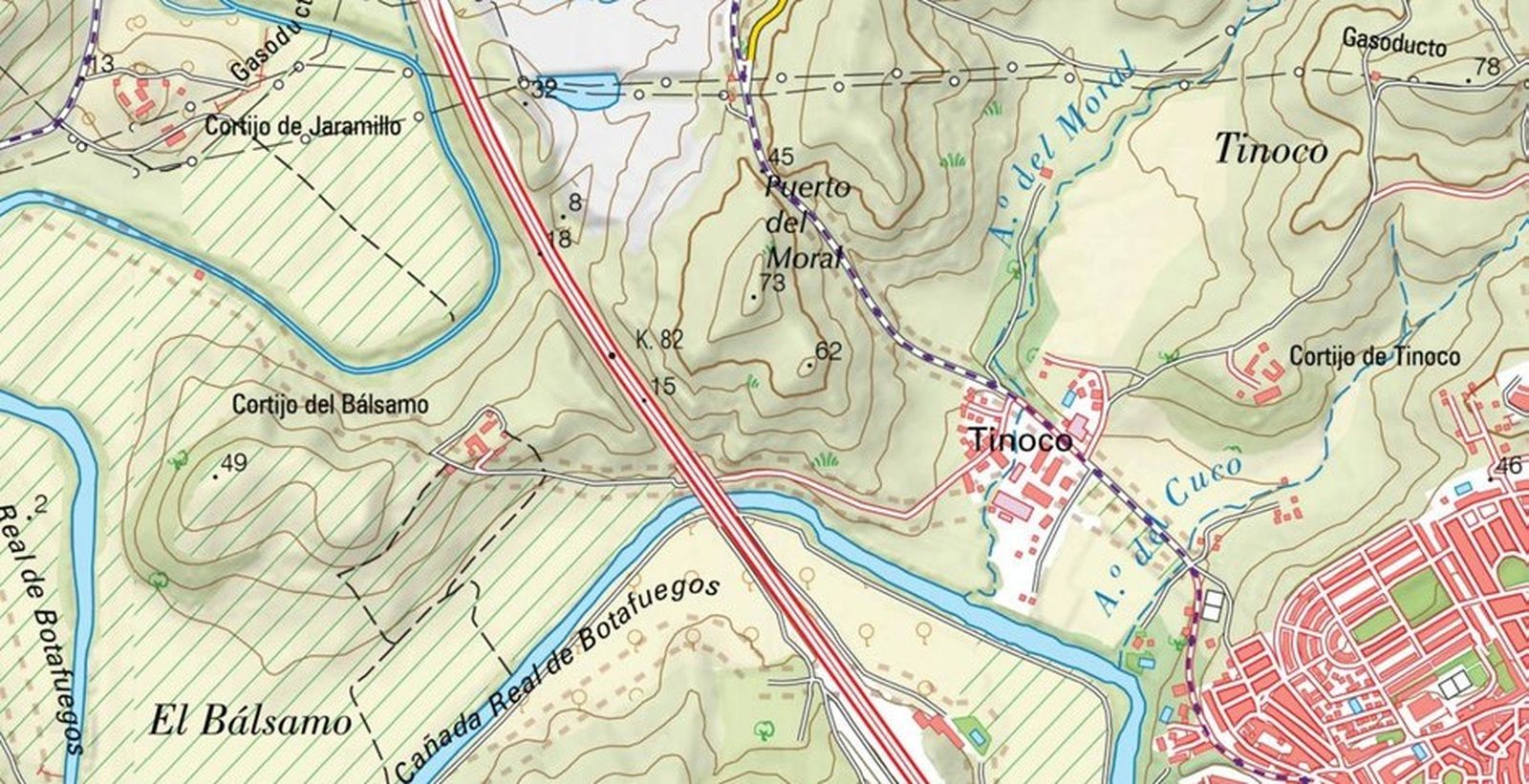Situación de los cortijos del Balsamo y Jaramillo con respecto a la población de Los Barrios en un plano actual, tomada del visor iberpix.