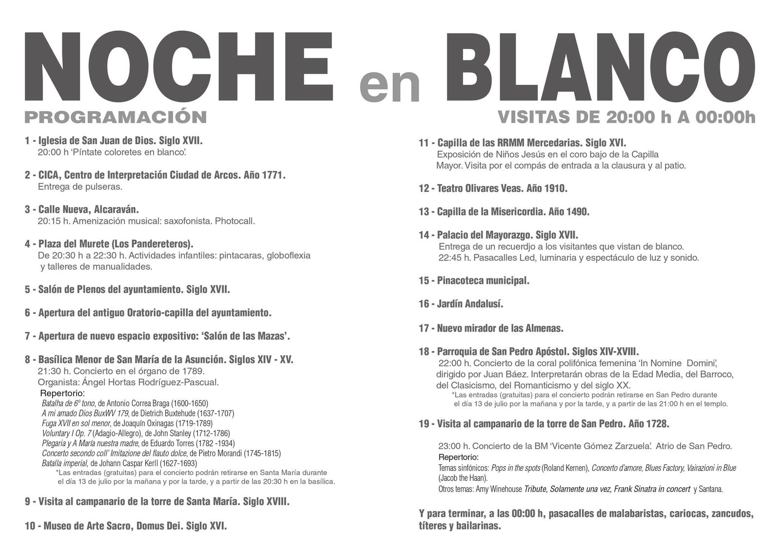 Programación Noche en Blanco de Arcos 2024.
