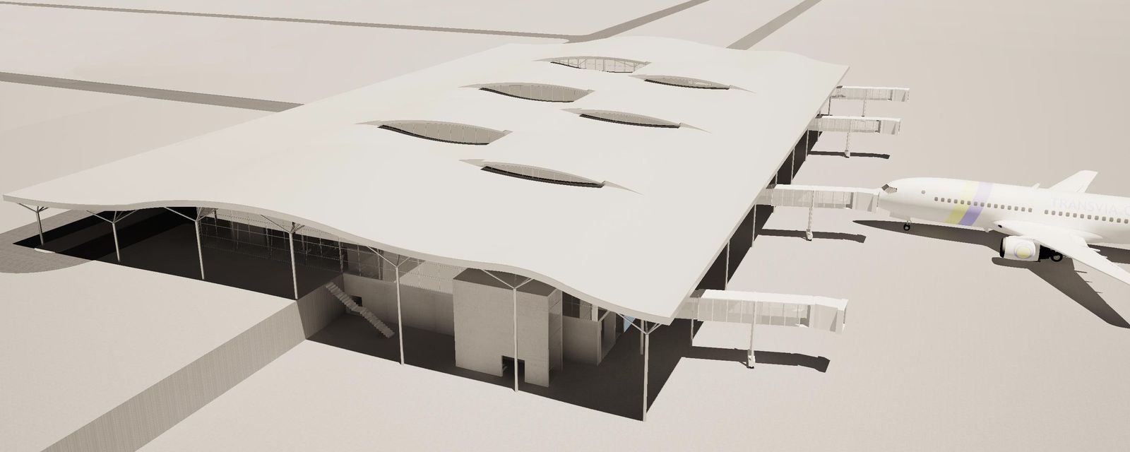 Vista exterior de la terminal proyectada en un primer momento por Huelva Desarrollo y Progreso SL en la oferta presentada para convertirse en el accionista mayoritario de la sociedad.