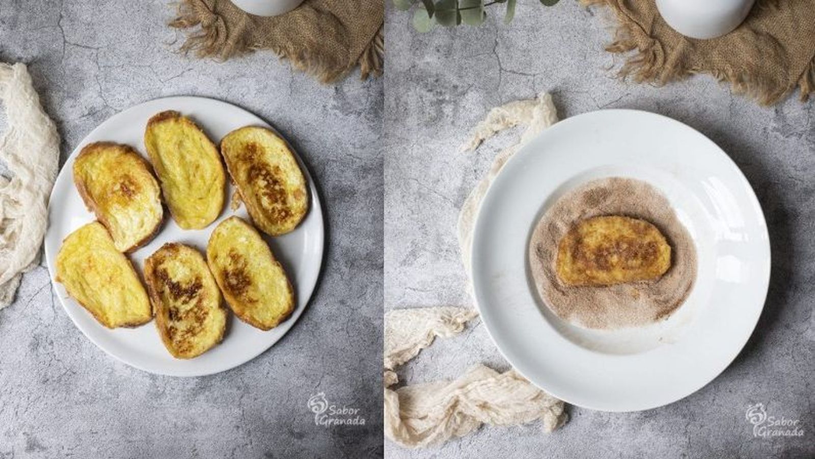 El último paso es el más dulce: en un bol se mezcla azúcar y canela molida al gusto y se reboza.