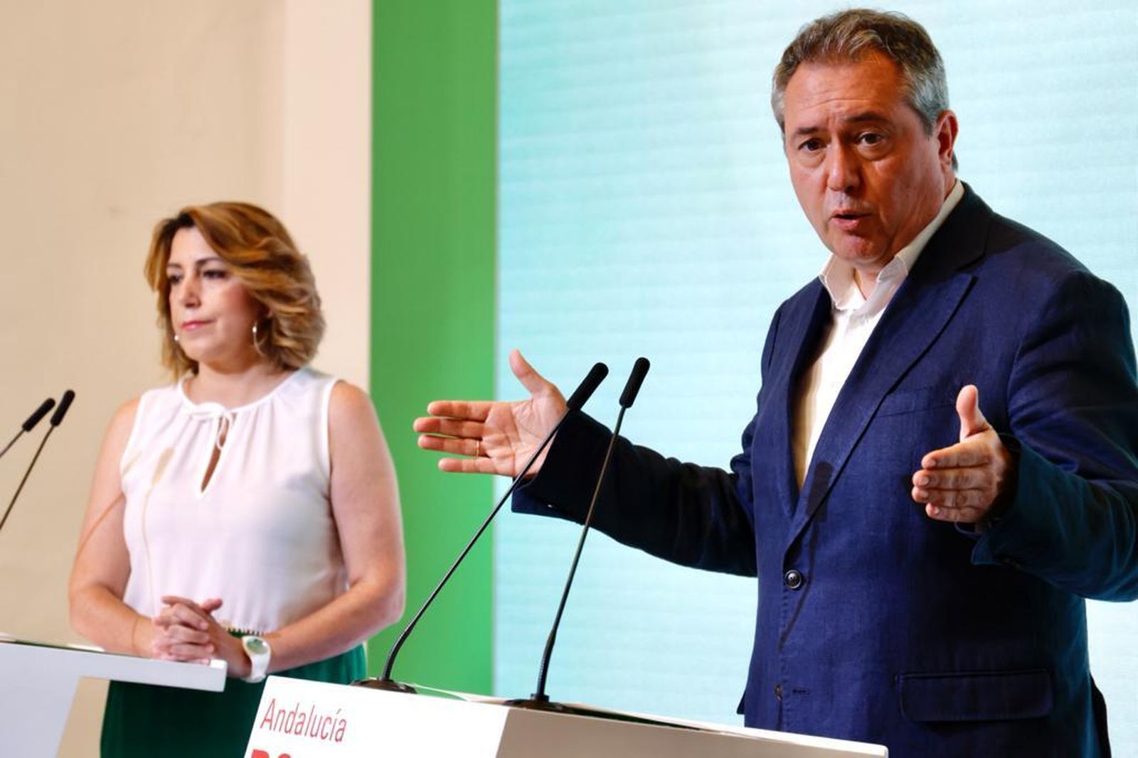 Espadas y Díaz, este lunes en la sede del PSOE de Andalucía.