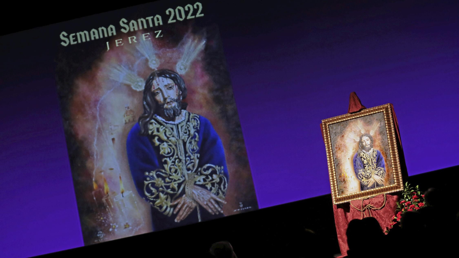 El cartel de la Semana Santa de Jerez proyectado en el acto del pasado viernes.