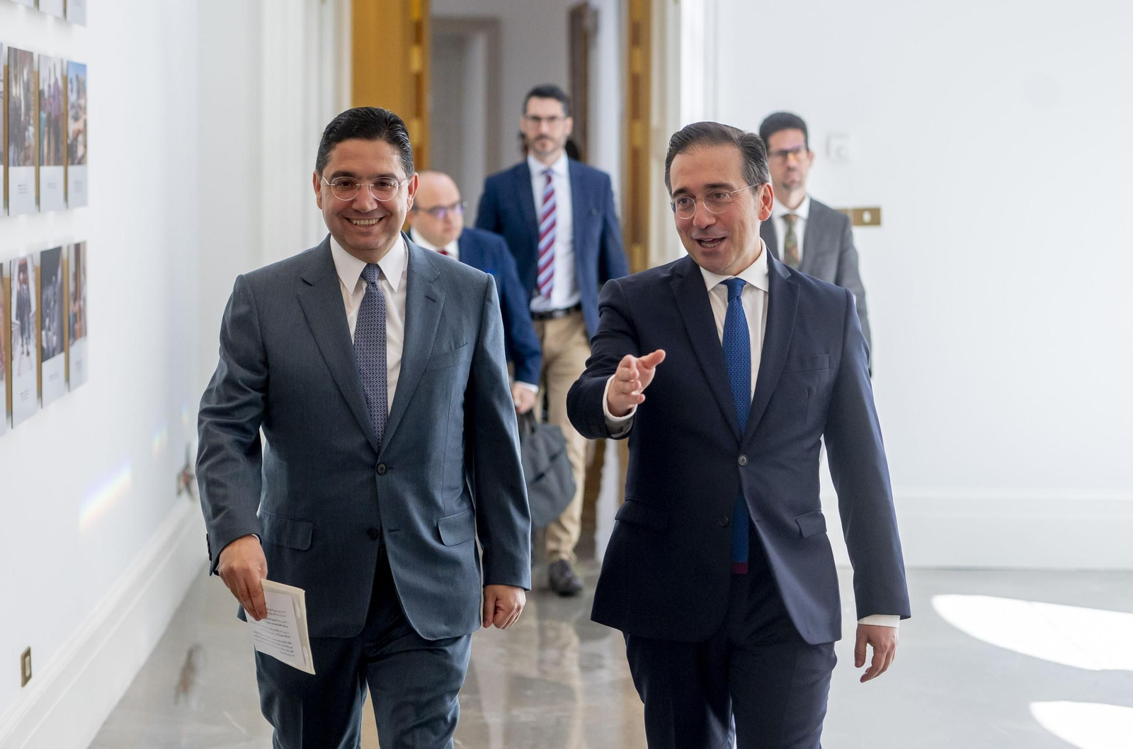 Los ministros de Exteriores de Marruecos y España, Nasser Bourita y José Manuel Albares, este jueves en Madrid. Los ministros de Exteriores de Marruecos y España, Nasser Bourita y José Manuel Albares, este jueves en Madrid.