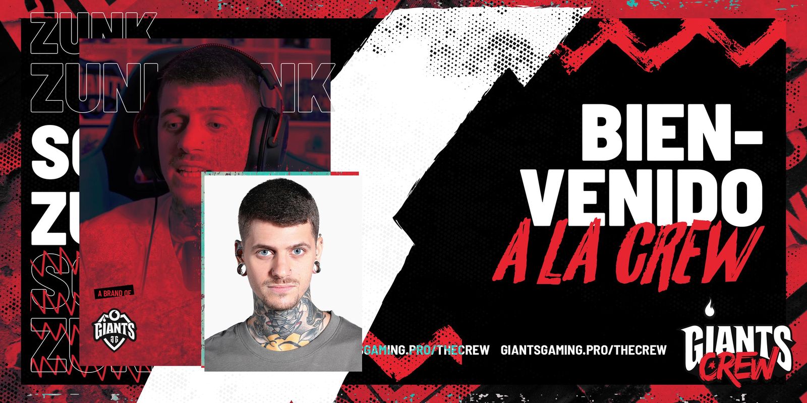 Cartel de Giants Crew dando la bienvenida a Zunk.