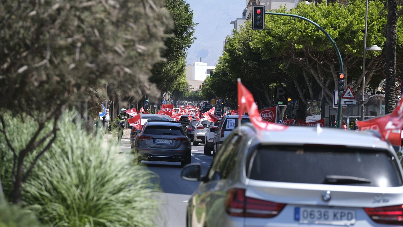 Manifestación sindical, este año motorizada, con motivo del Día Internacional del Trabajo.