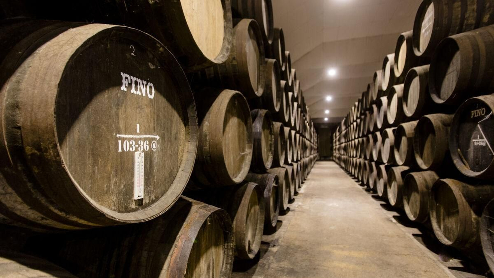 Botas de vino dispuestas en andanas en una bodega de Chiclana. Botas de vino dispuestas en andanas en una bodega de Chiclana.