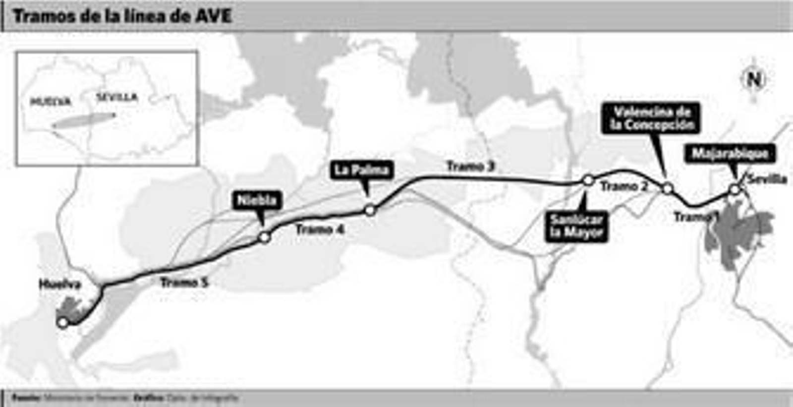Fomento licita la redacción de los proyectos del AVE Sevilla-Huelva
