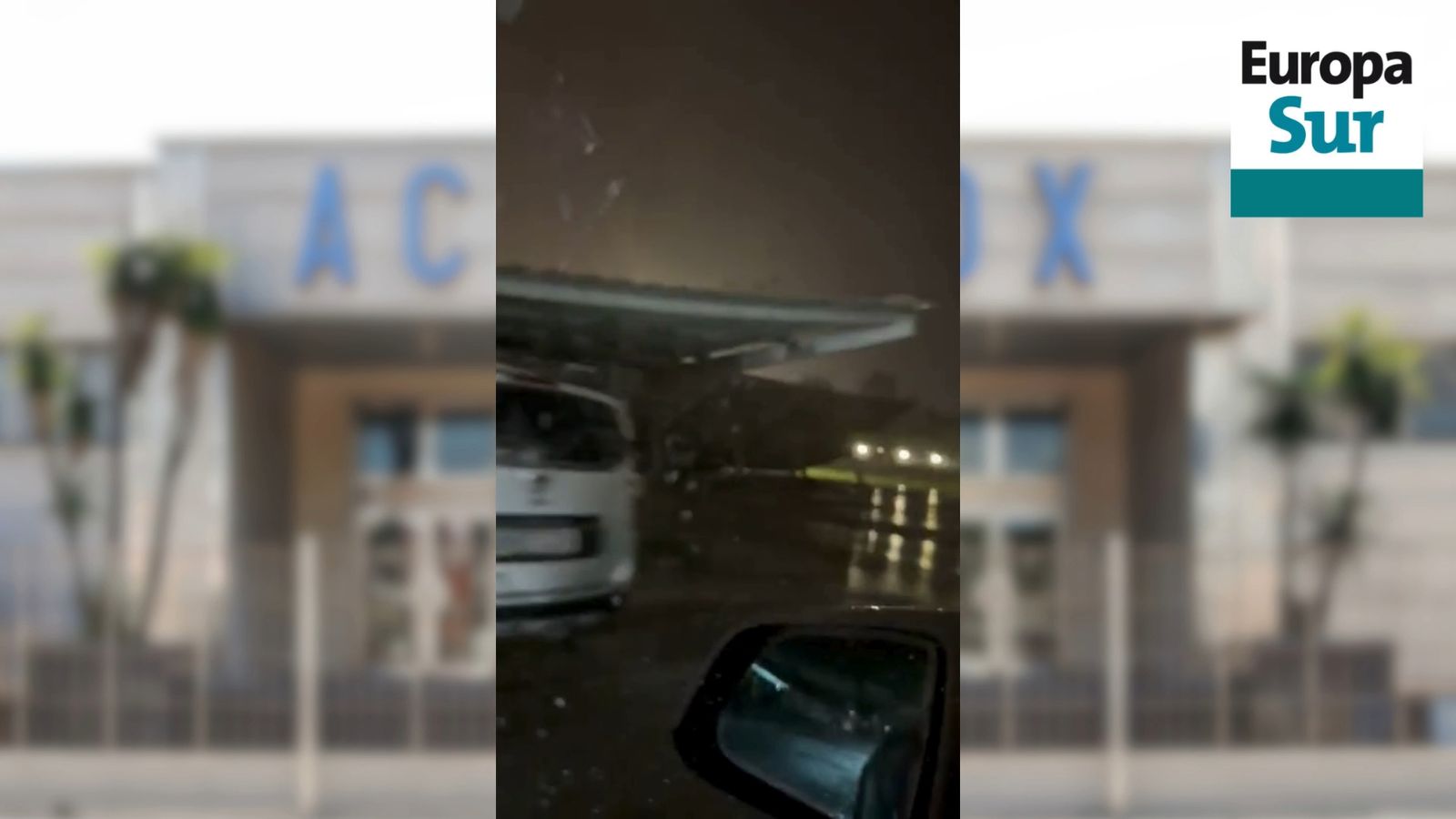 Destrozos en el aparcamiento de Acerinox por el temporal de la borrasca Leonardo