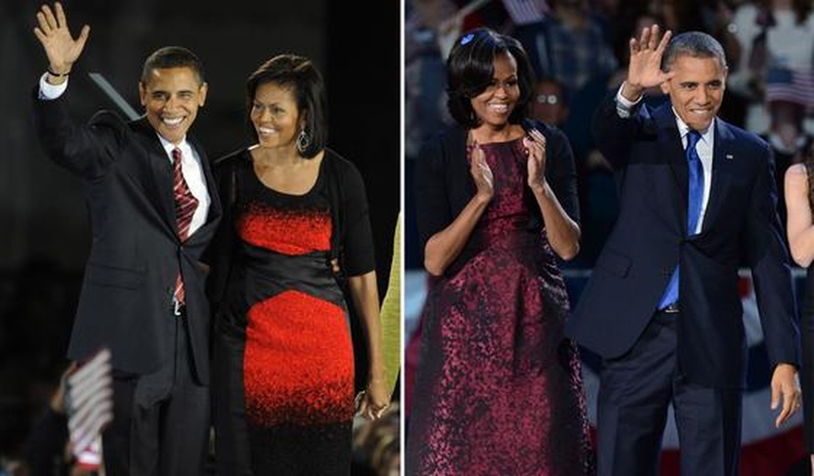 Foto comparativa: Barack y Michelle Obama en 2008 y en 2012.

Foto: Afp