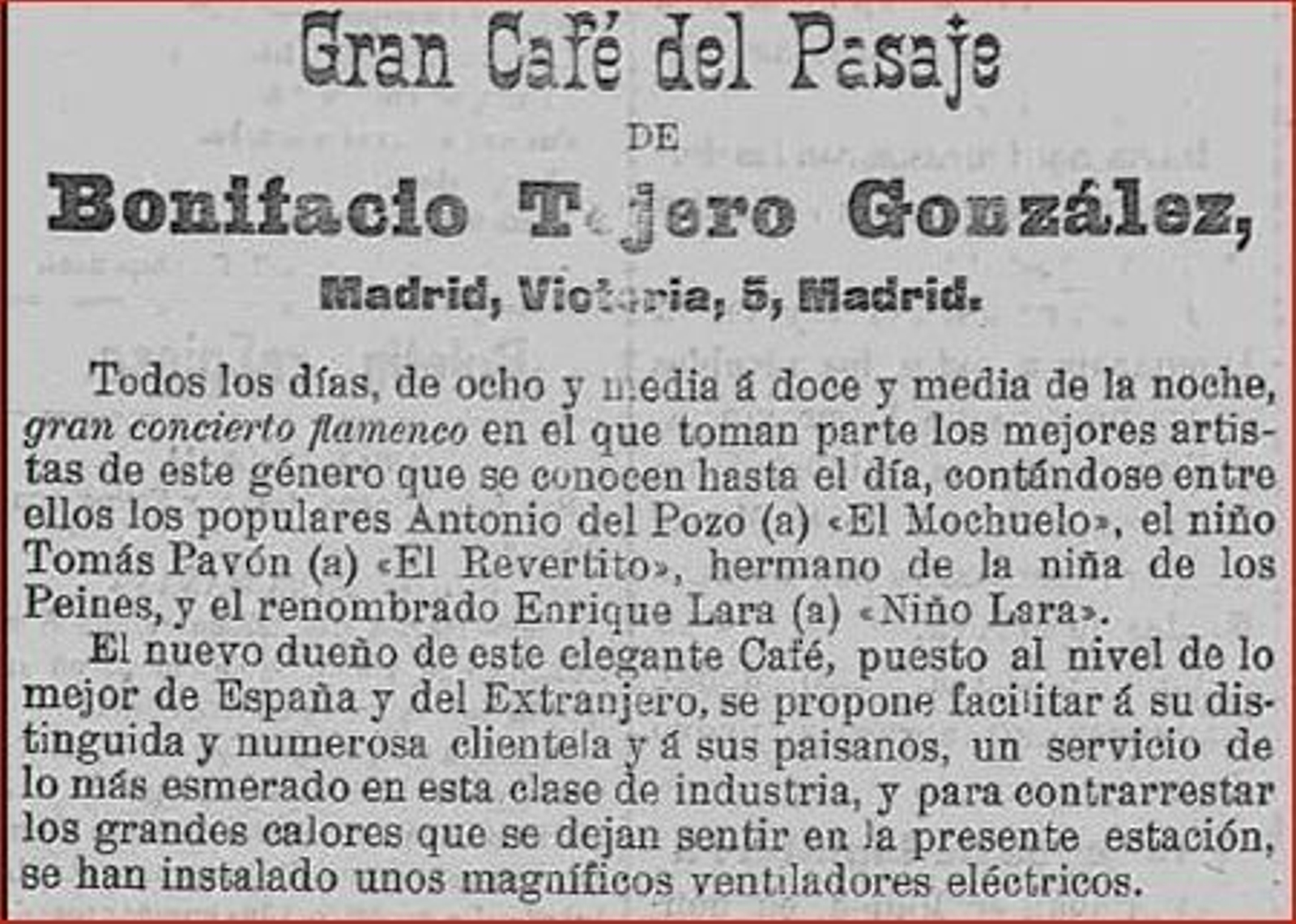 2. Anuncio del Gran Café del Pasaje, Madrid, 1905.