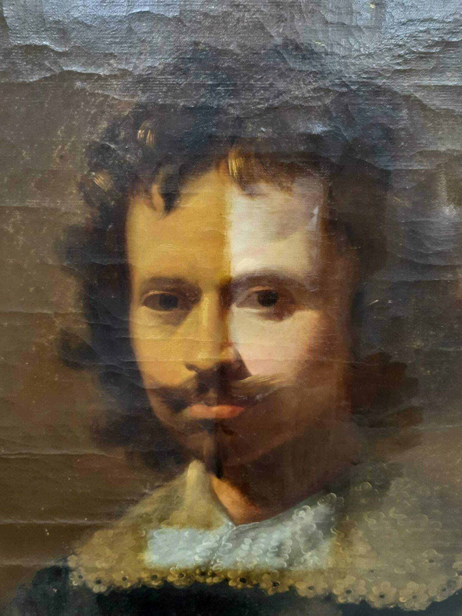 Retrato de Velázquez, donde se aprecia el antes y el después de la limpieza.