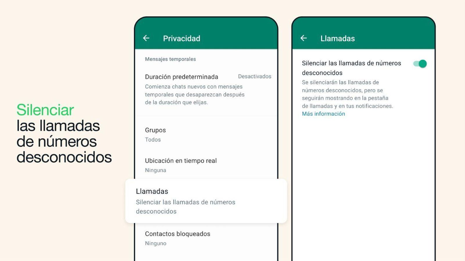 Silenciar llamadas de números desconocidos en WhatsApp