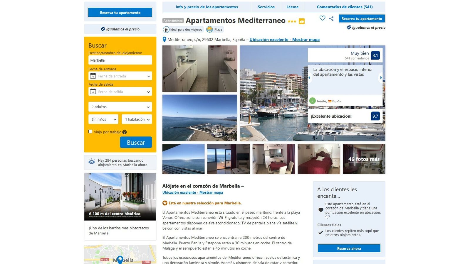 Los Apartamentos Mediterráneo se encuentran en el paseo marítimo marbellero.