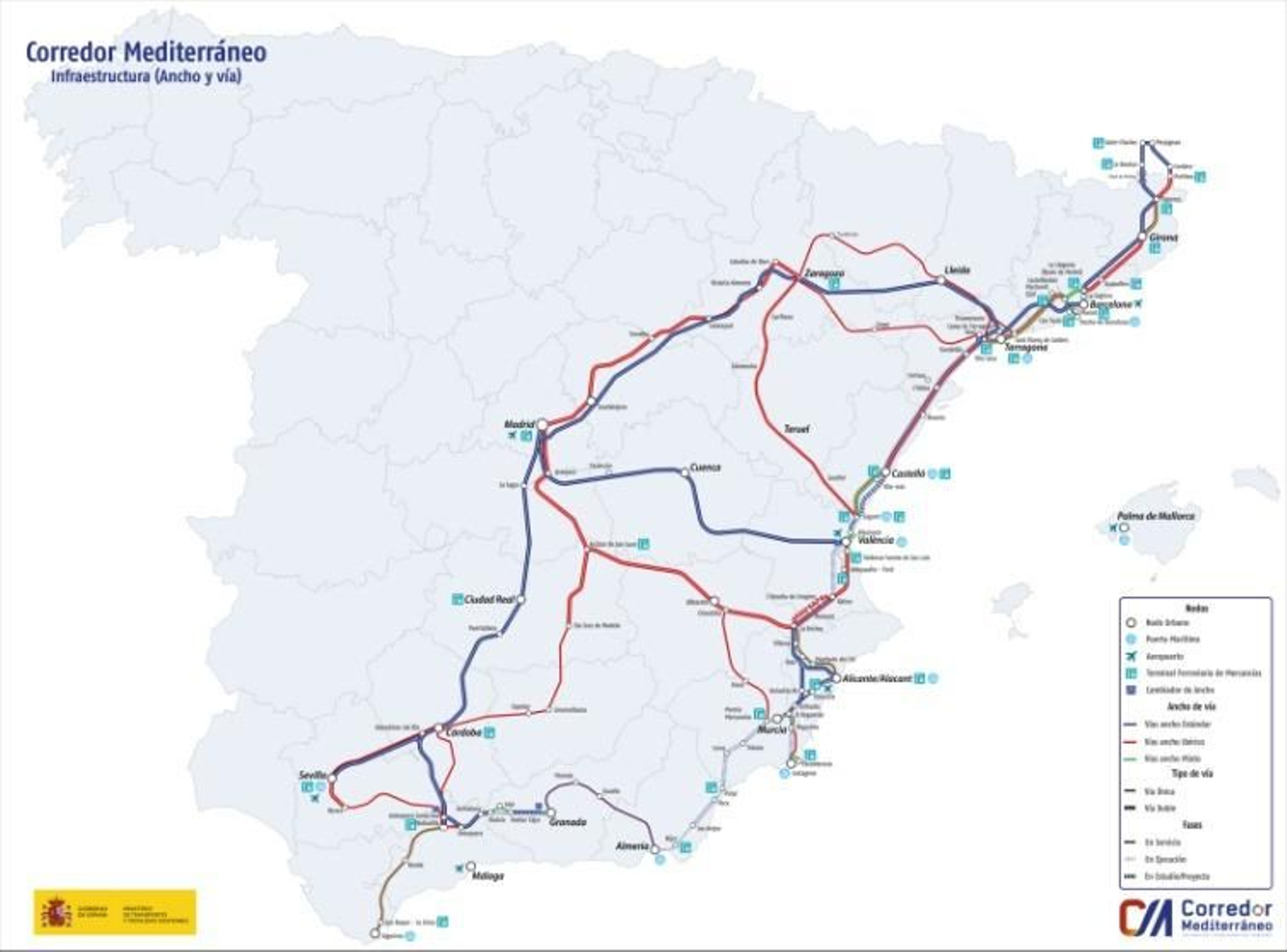 El mapa completo del Corredor Mediterráneo.