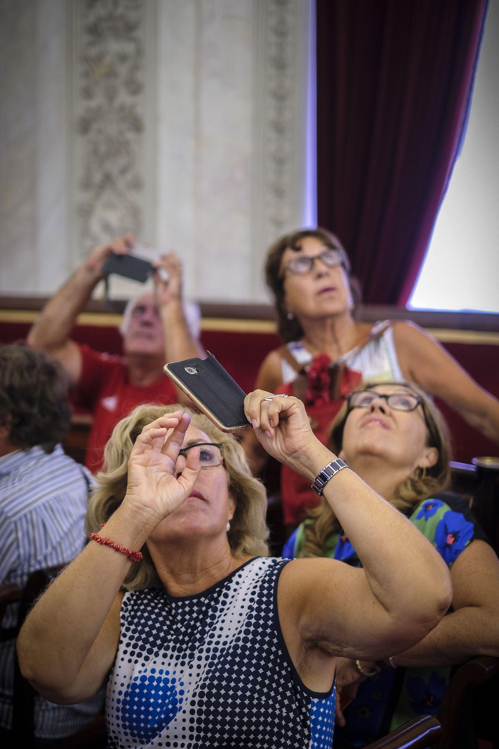 Un grupo de visitantes, ayer en el salón de plenos del Ayuntamiento de Cádiz.