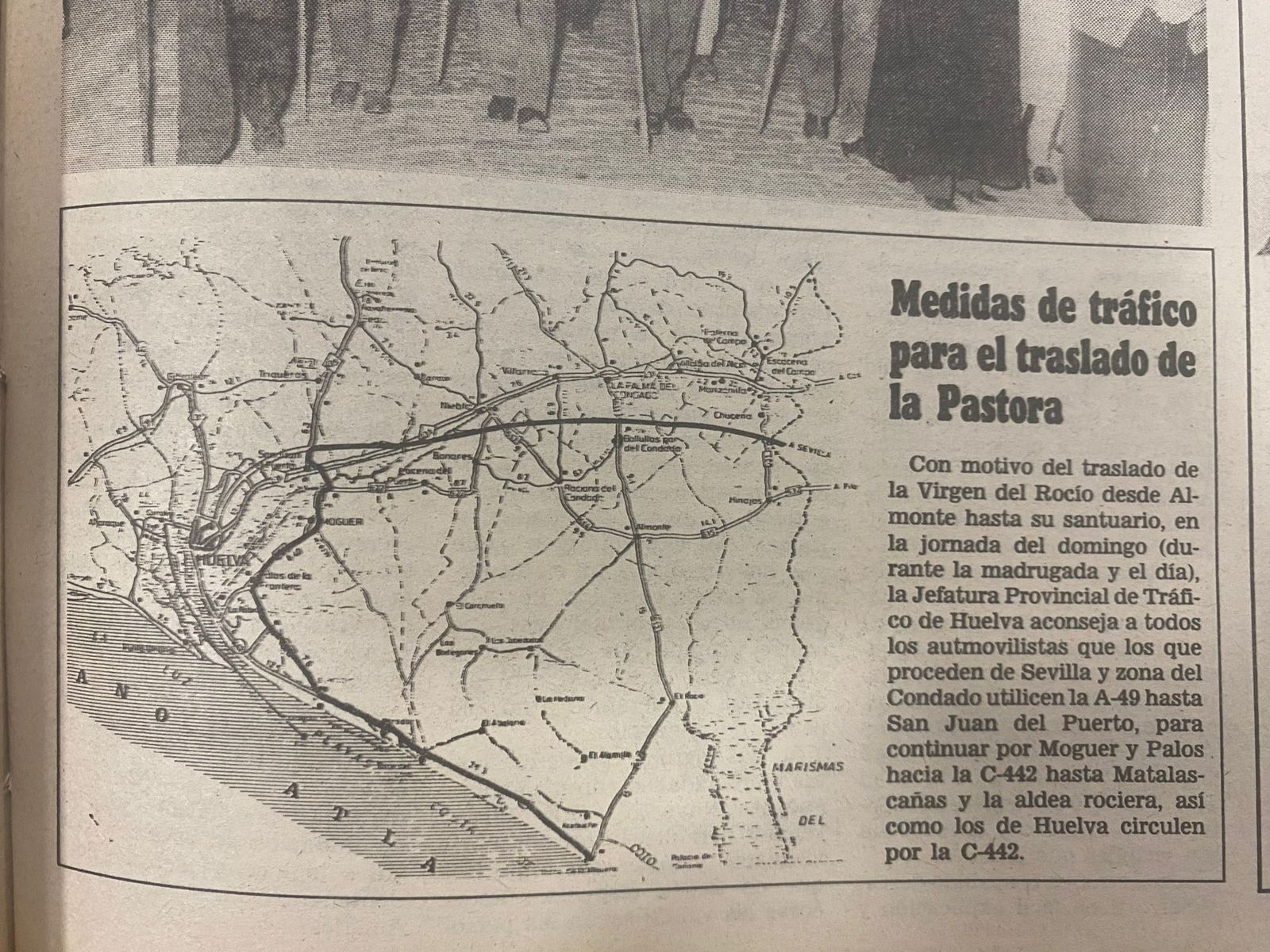 Periódico Huelva Información el 18 de mayo de 1985 con las medidas de tráfico para el traslado.