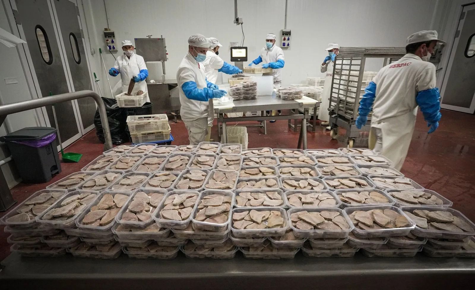 Trabajadores en una fábrica de conservas.