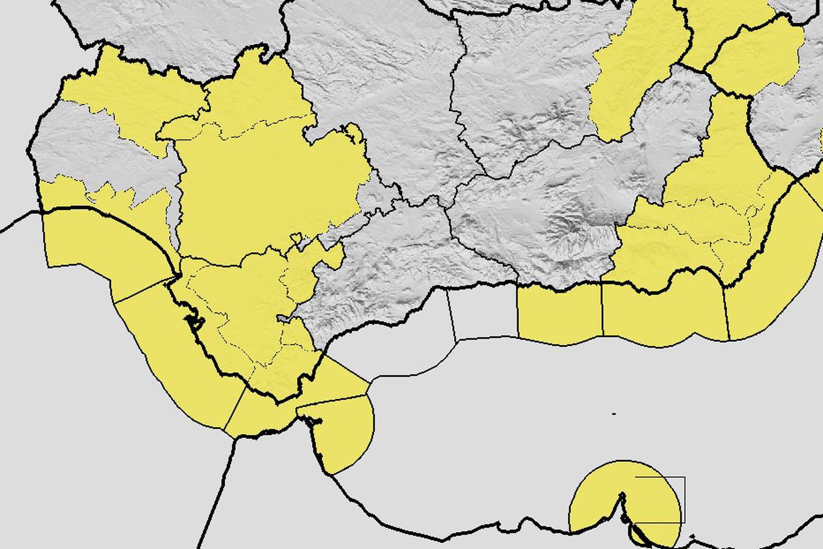 Mapa de los avisos amarillos para este lunes.